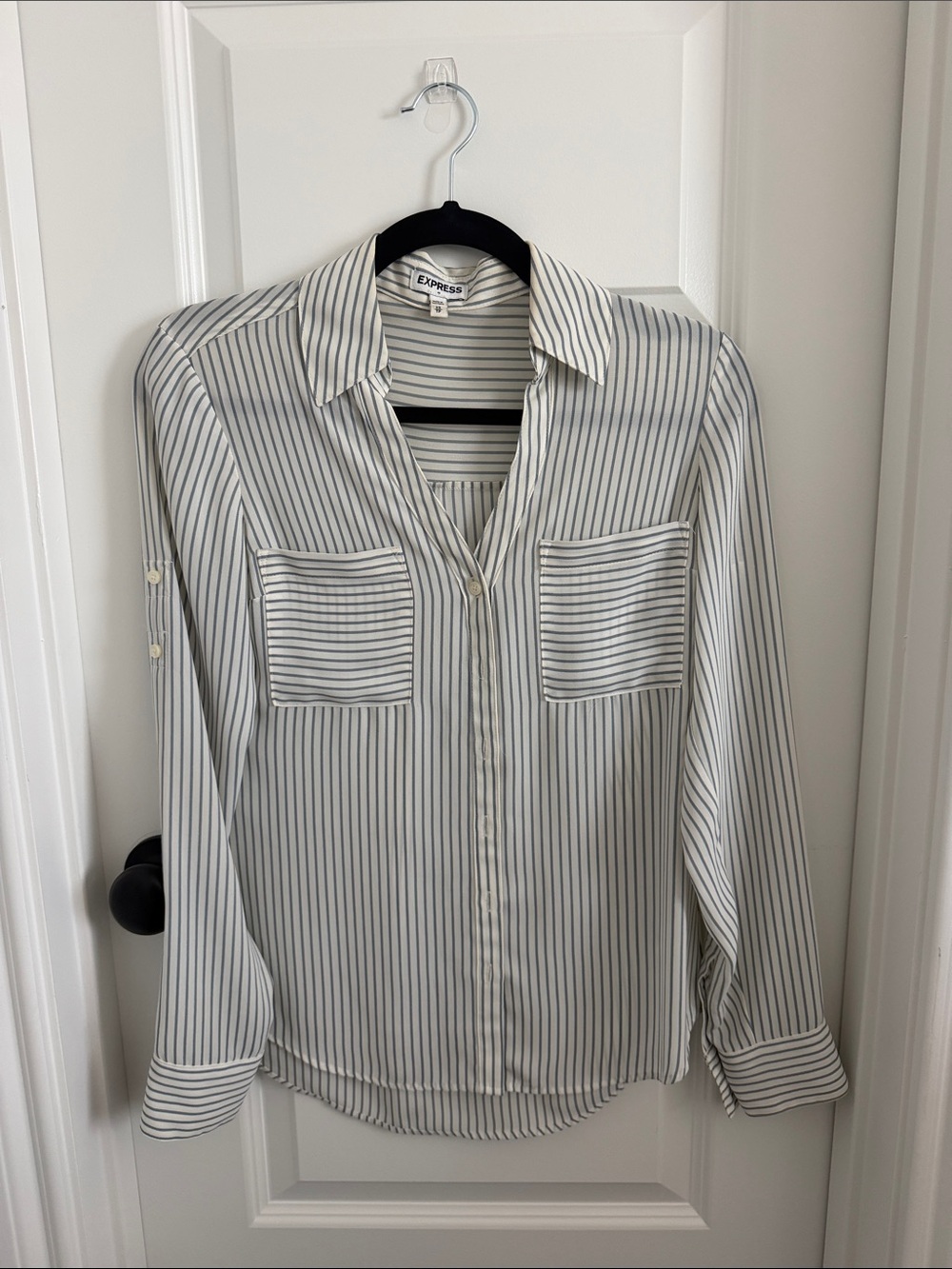 Express Cream and Black Striped Button-Up Blouse